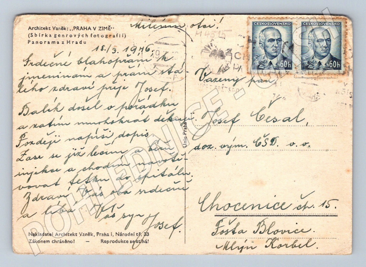 Pohlednice Praha zimní motiv architekt Vaněk (M4515)