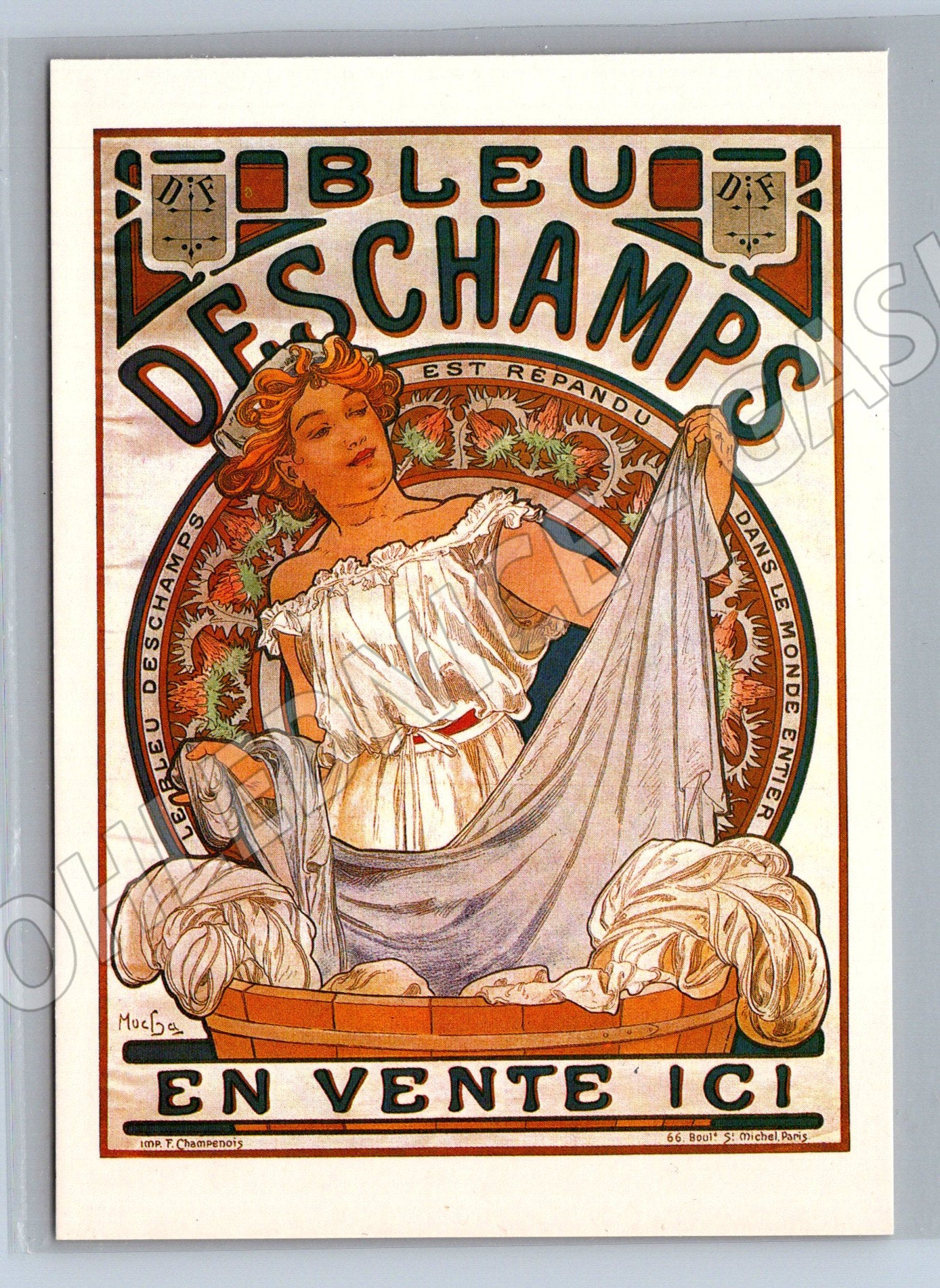 Pohlednice Alfons Mucha Bleu Deschamps secesní (M4537)