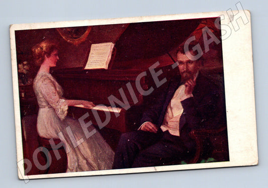 Pohlednice žena u klavíru Pstrak Hanulak (M4566)