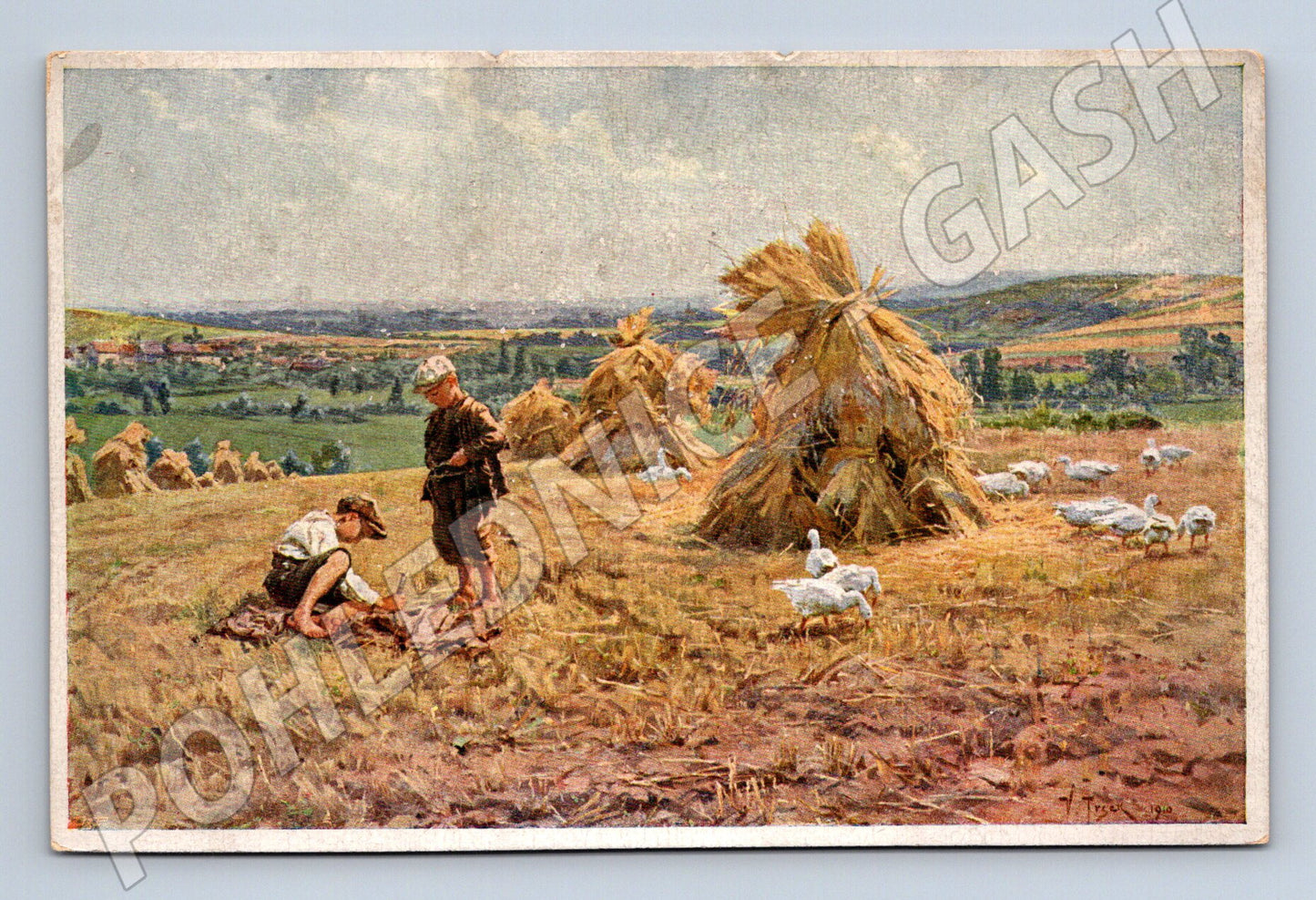 Pohlednice venkovská sklizeň husy etno motiv (M4567)