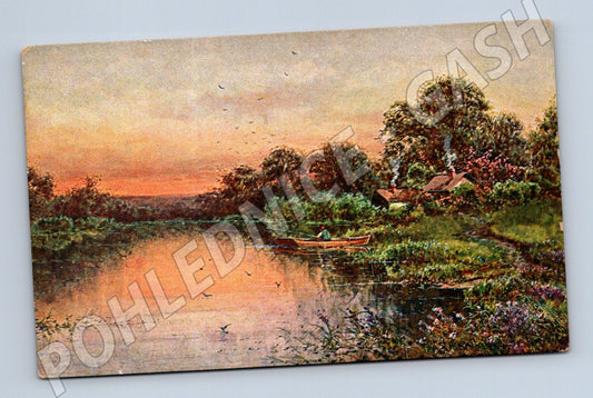 Pohlednice krajina u řeky západ slunce (M4571)