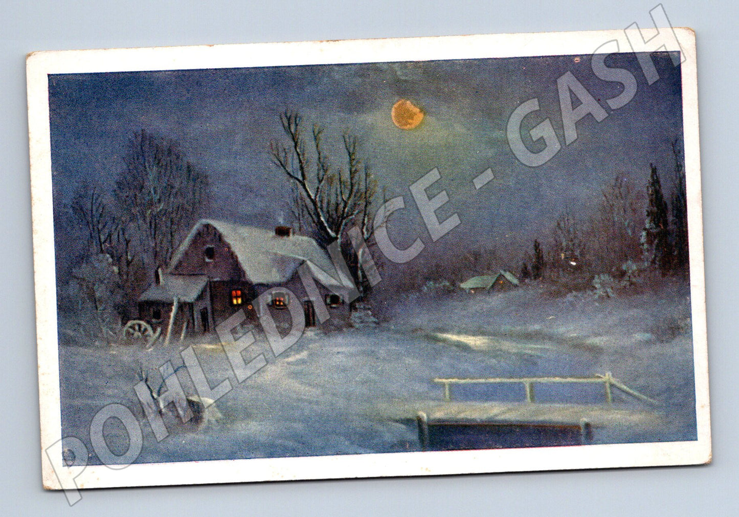 Pohlednice zimní krajina venkovský dům (M4576)