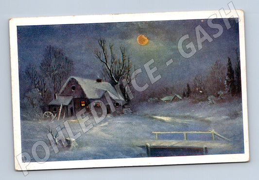 Pohlednice zimní krajina venkovský dům (M4576)