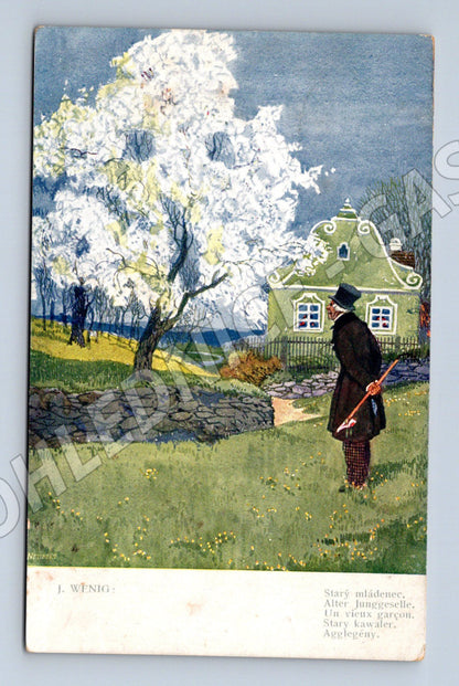Pohlednice Starý mládenec J Wenig kolorovaná (M4579)