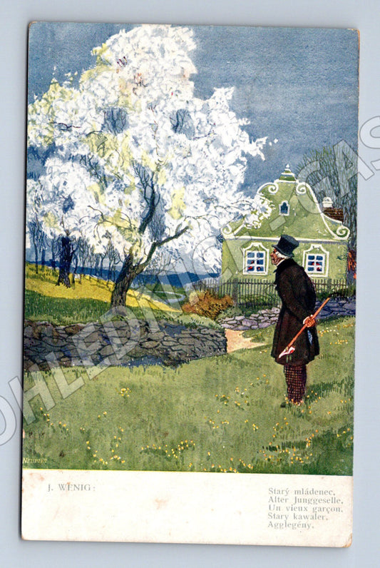 Pohlednice Starý mládenec J Wenig kolorovaná (M4579)