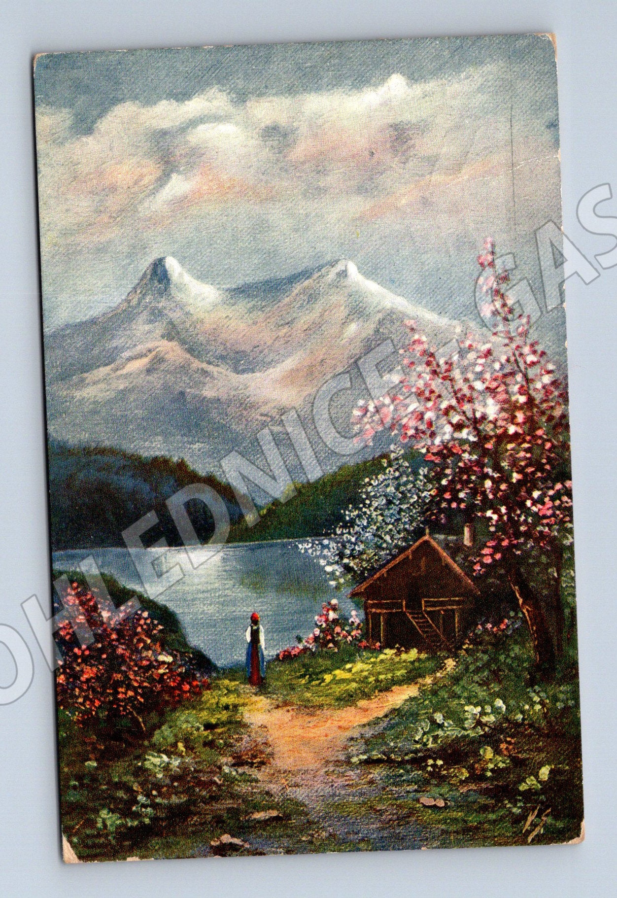 Pohlednice horská krajina chata jezero (M4587)