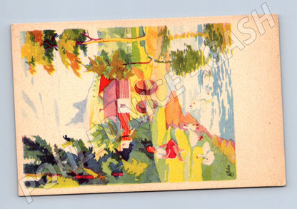 Pohlednice venkovská krajina dívka u rybníka (M4588)