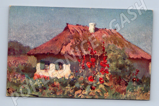 Pohlednice venkovská chalupa malířství (M4591)