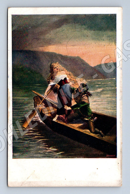 Pohlednice člun na řece romantická scéna (M4597)