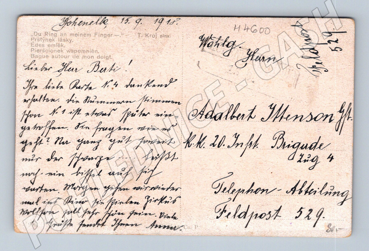 Pohlednice dívka na lavičce malovaná (M4600)