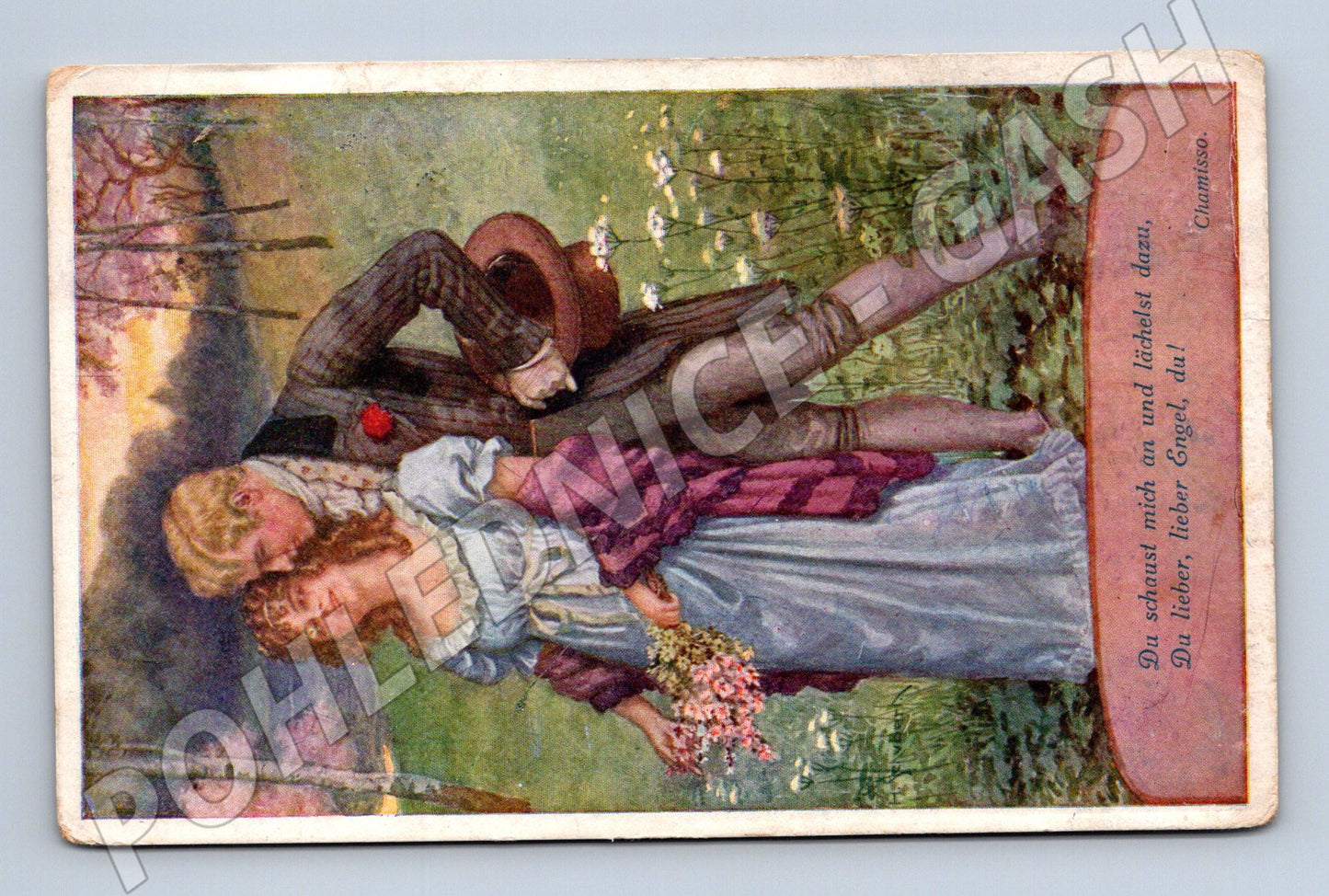 Pohlednice romantická kolorovaná malba (M4608)