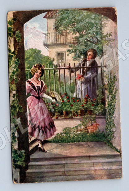 Pohlednice romantická scéna starý motiv (M4609)