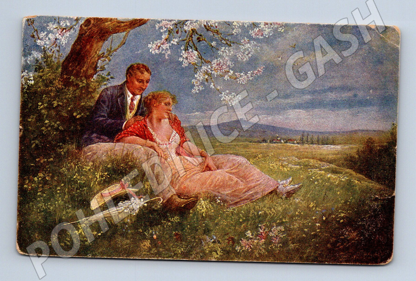 Pohlednice romantický pár pod stromem (M4610)