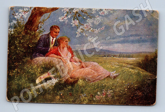 Pohlednice romantický pár pod stromem (M4610)