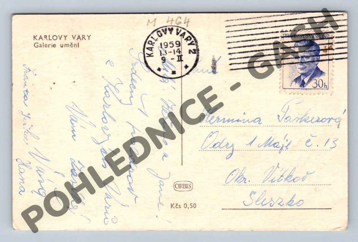 Pohlednice Karlovy Vary Galerie umění 1959 (M464)