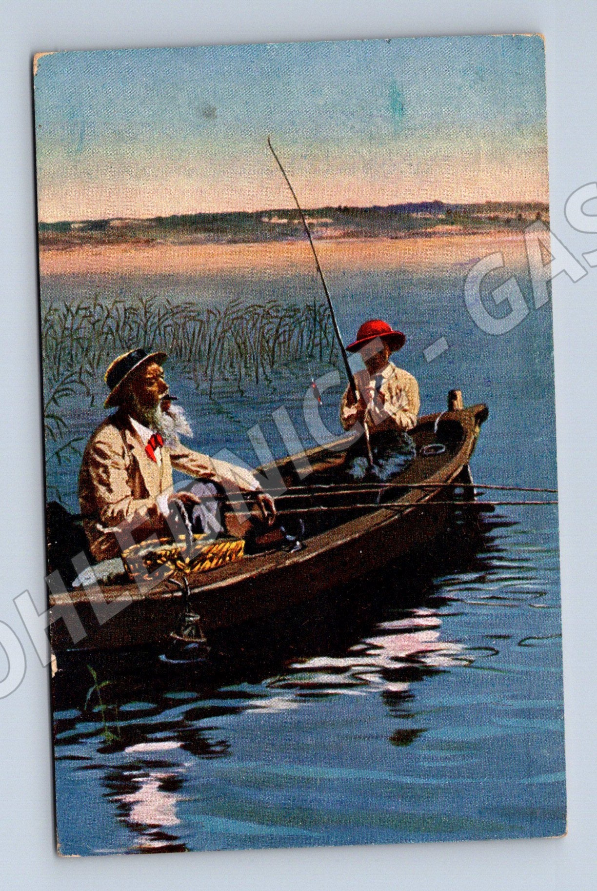 Pohlednice rybáři na loďce kolorovaná (M4677)