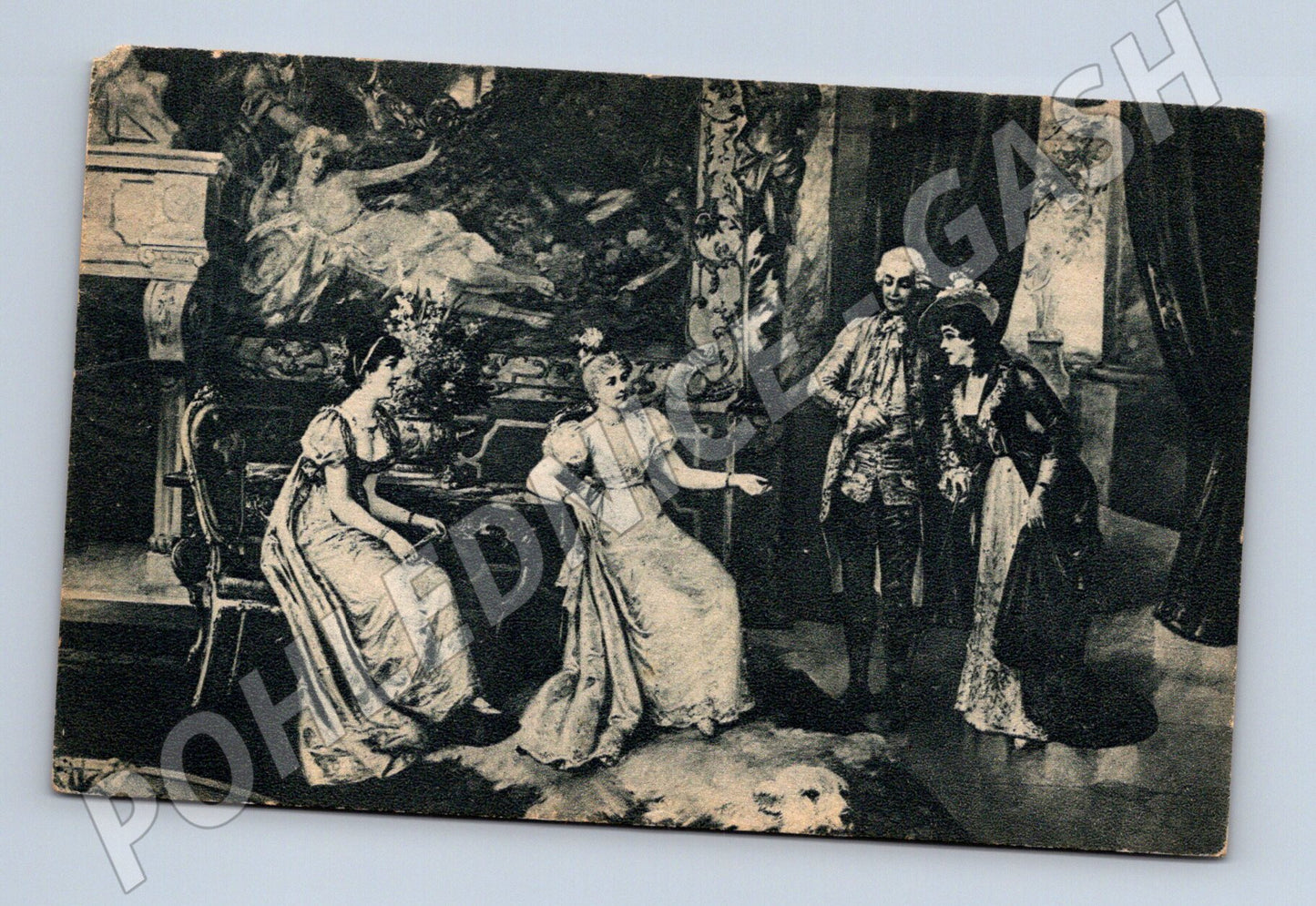 Pohlednice salonní scéna starý motiv (M4679)