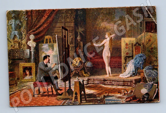 Pohlednice ateliér malíře umělecký akt (M4689)