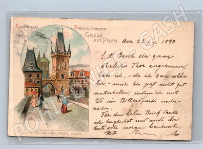 Postcard Prague Charles Bridge color illustration (M4750)