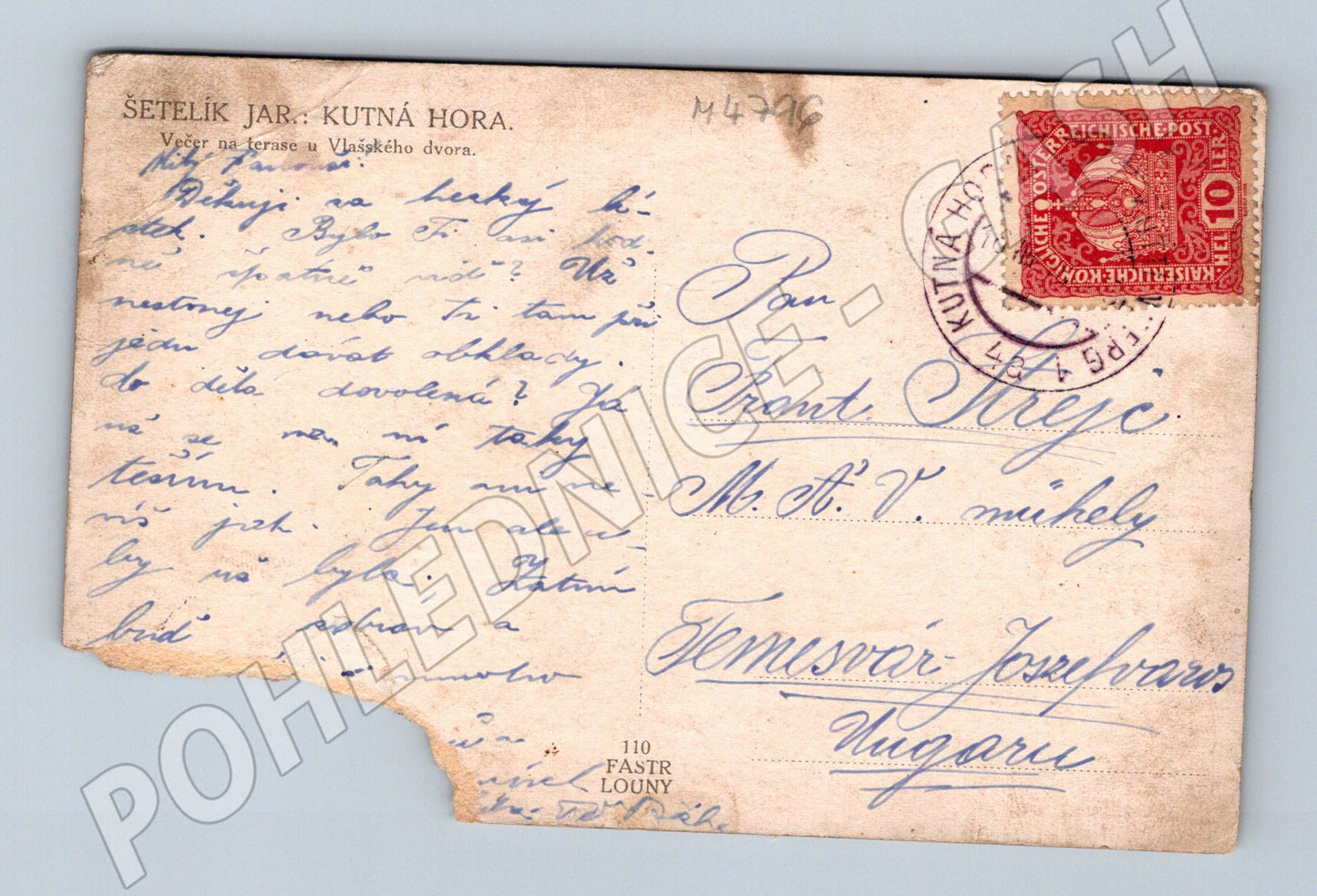 Postcard Kutná Hora historical damaged (M4796)