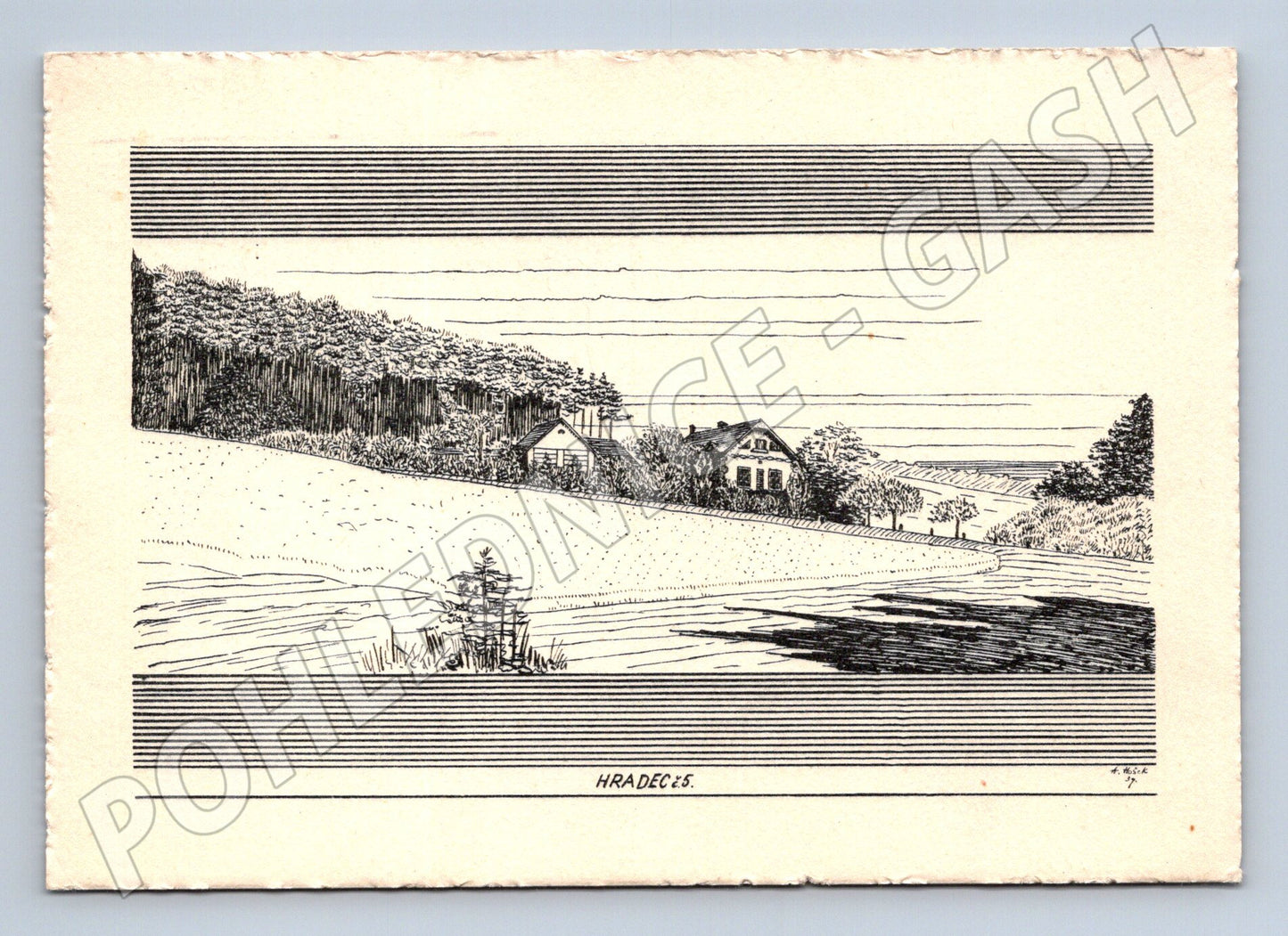 Postcard Hradec drawing Protectorate (M4809)