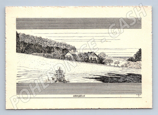 Postcard Hradec drawing Protectorate (M4809)