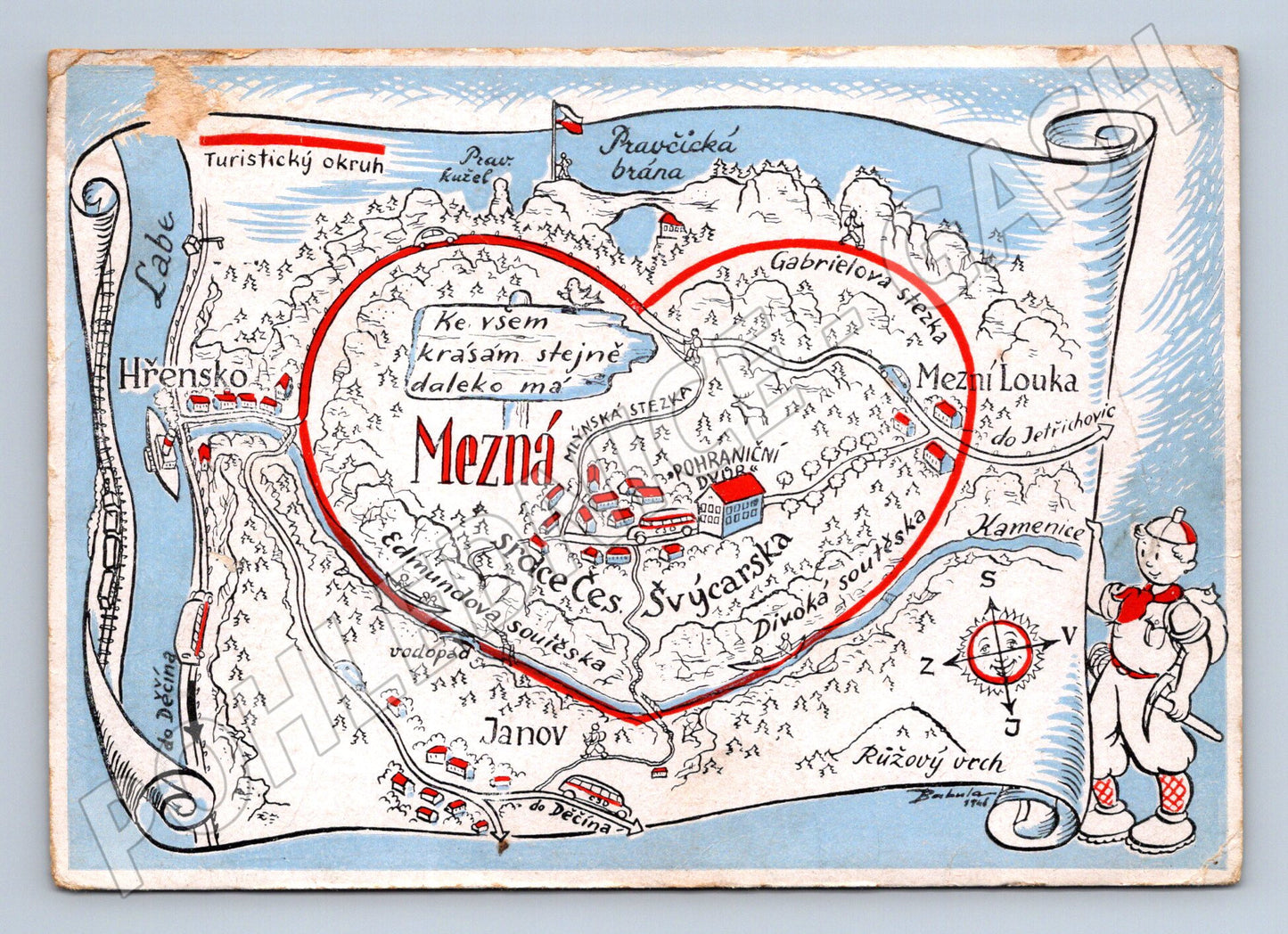 Postcard Border Map of Bohemian Switzerland (M4822)
