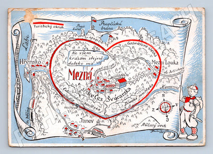Postcard Border Map of Bohemian Switzerland (M4822)