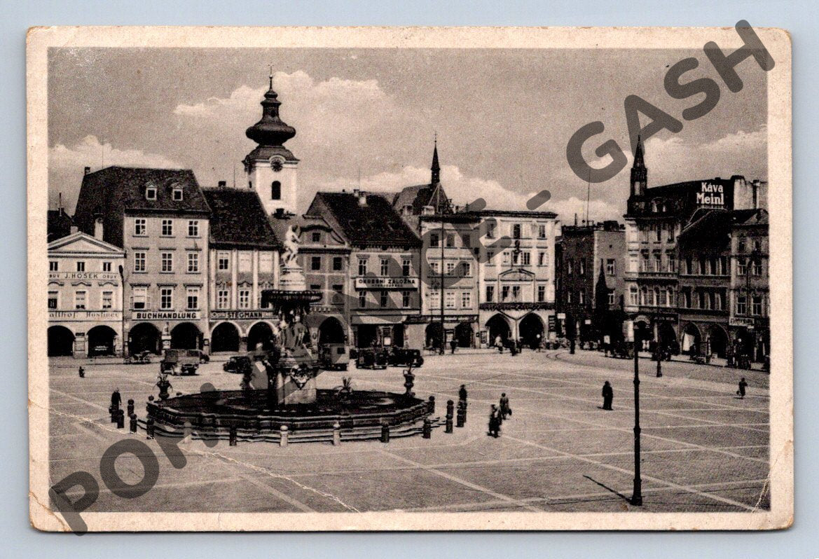 Pohlednice Budweis náměstí s kašnou (M483)