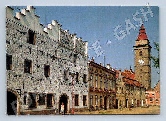 Postcard Slavonice Renaissance houses sgraffito (M4848)