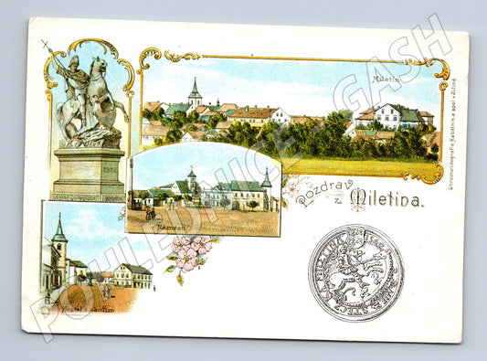 Postcard Miletín greeting historical (M4857)