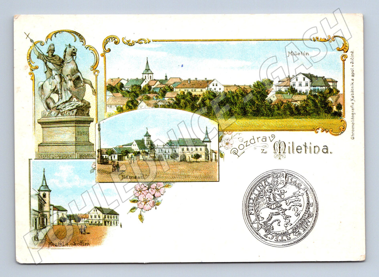 Postcard Miletín greeting colored (M4888)