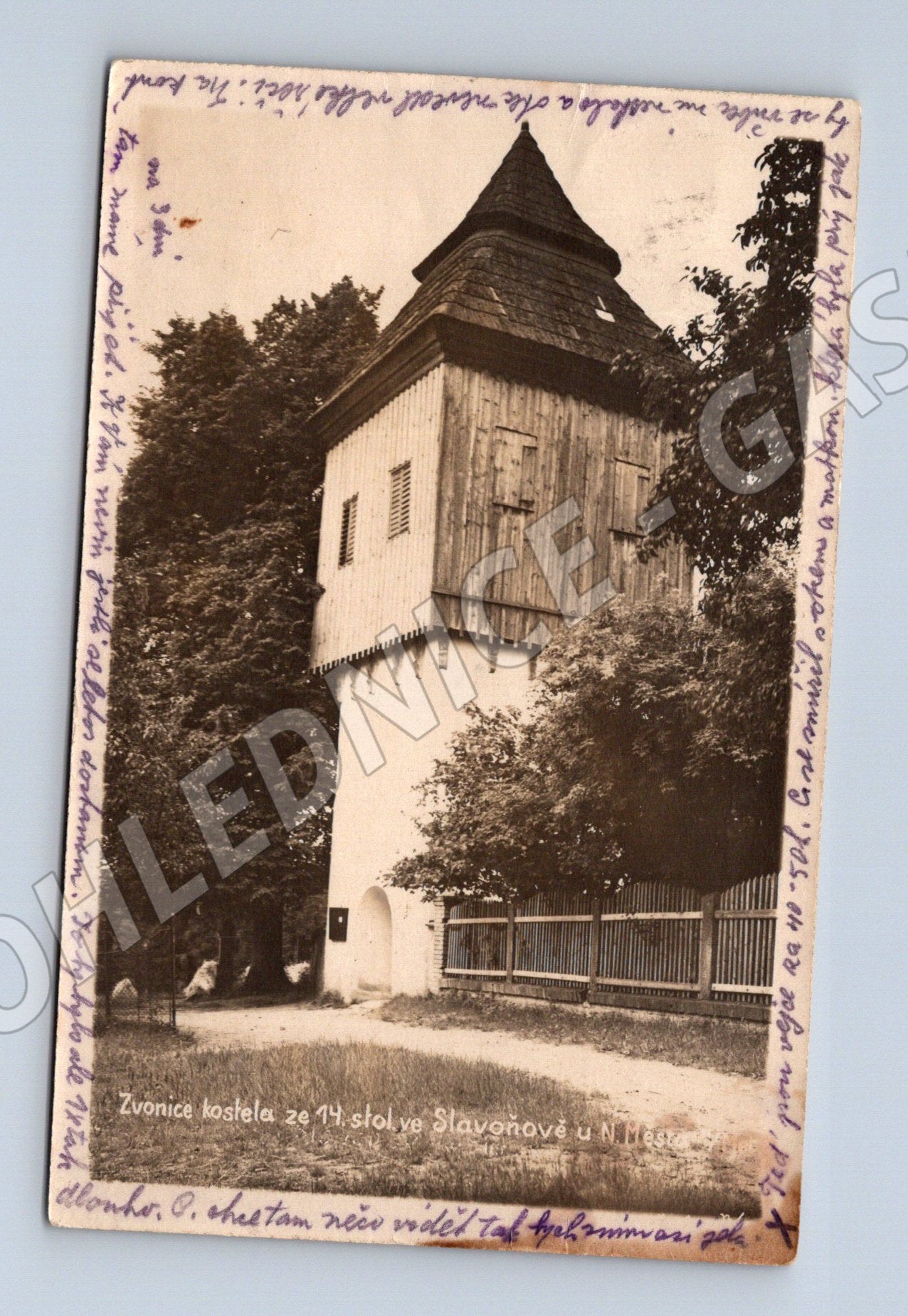 Postcard Slavonov church bell tower (M4897)