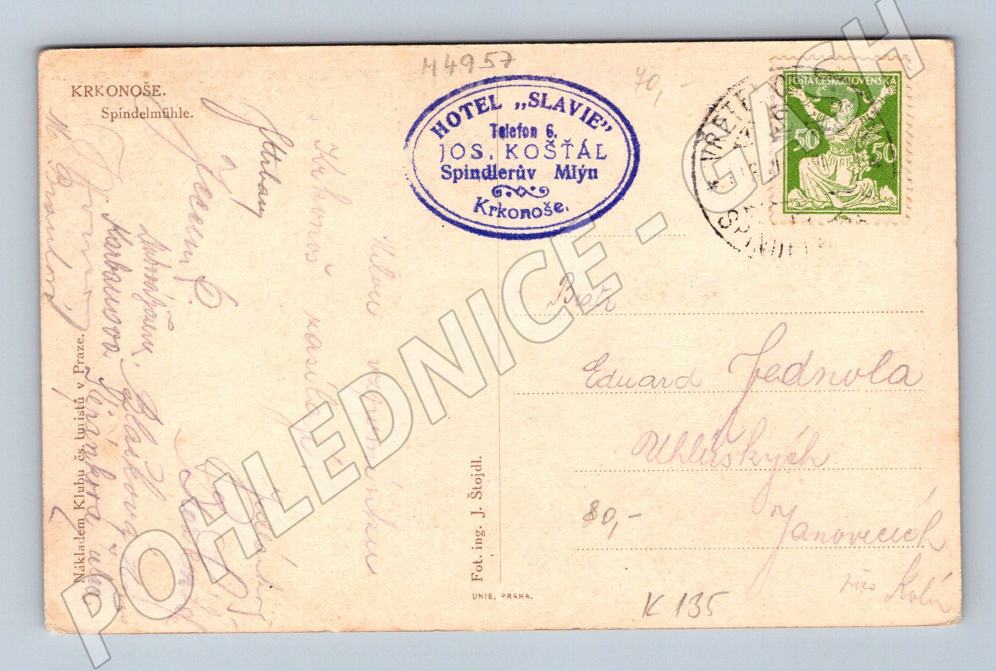 Postcard Špindlerův Mlýn hotel Slavia (M4957)