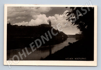 Postcard Mělník nocturno castle Elbe (M4970)