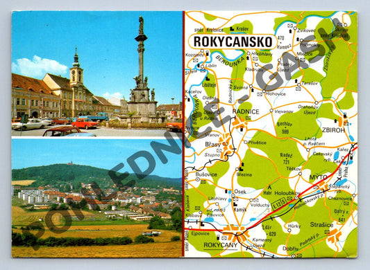 Pohlednice Rokycany mapa město a okolí (M500)