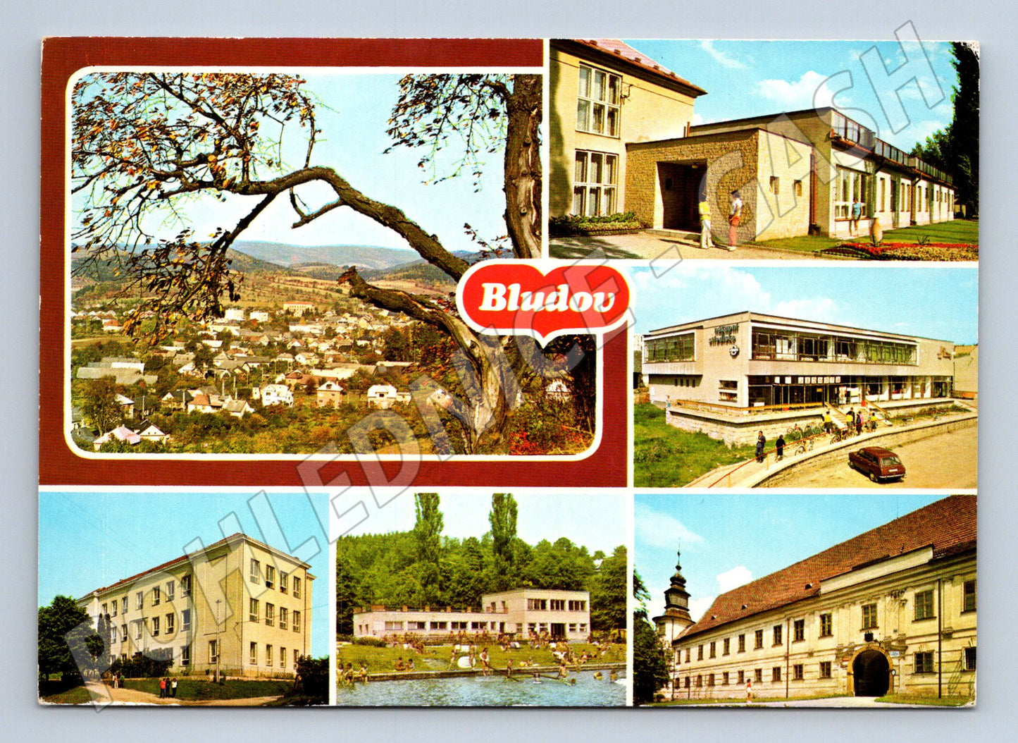 Pohlednice Bludov koláž zámek koupaliště (M5045)