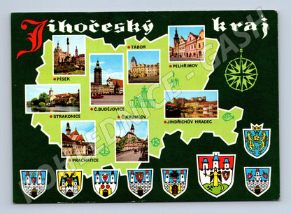 Postcard South Bohemian Region map and cities (M5149)