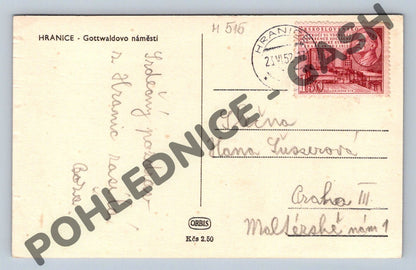 Pohlednice Hranice Gottwaldovo náměstí 1952 (M515)