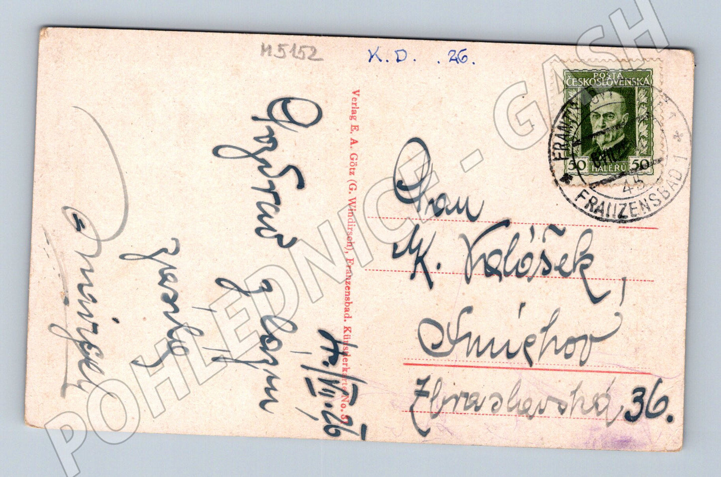 Postcard Františkovy Lázně 1926 colored (M5152)