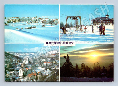 Postcard Ore Mountains winter skiers (M5161)