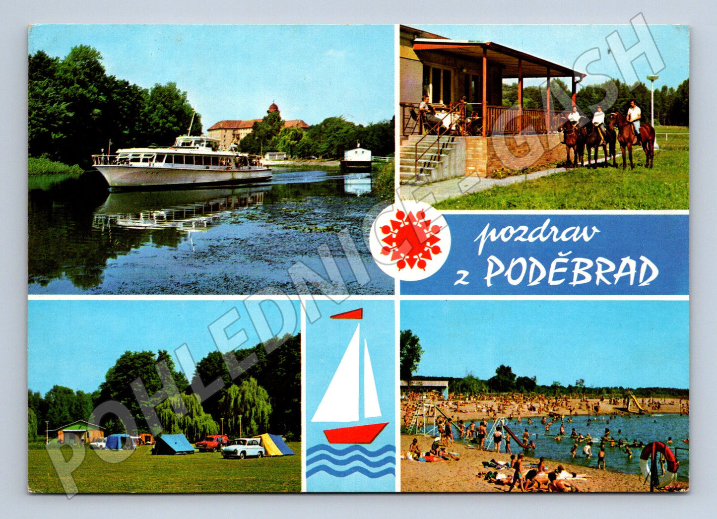 Pohlednice Poděbrady pozdrav retro (M5170)