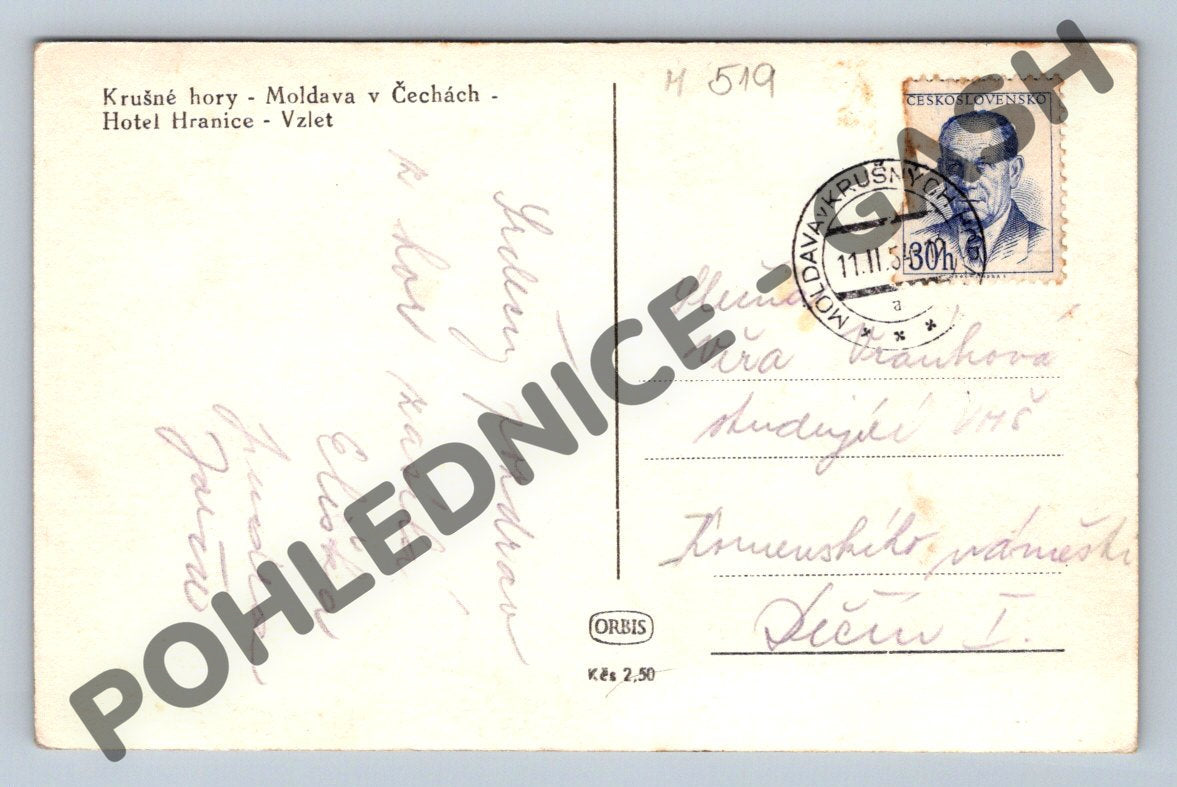 Pohlednice hotel Hranice Krušné hory 1950 (M519)