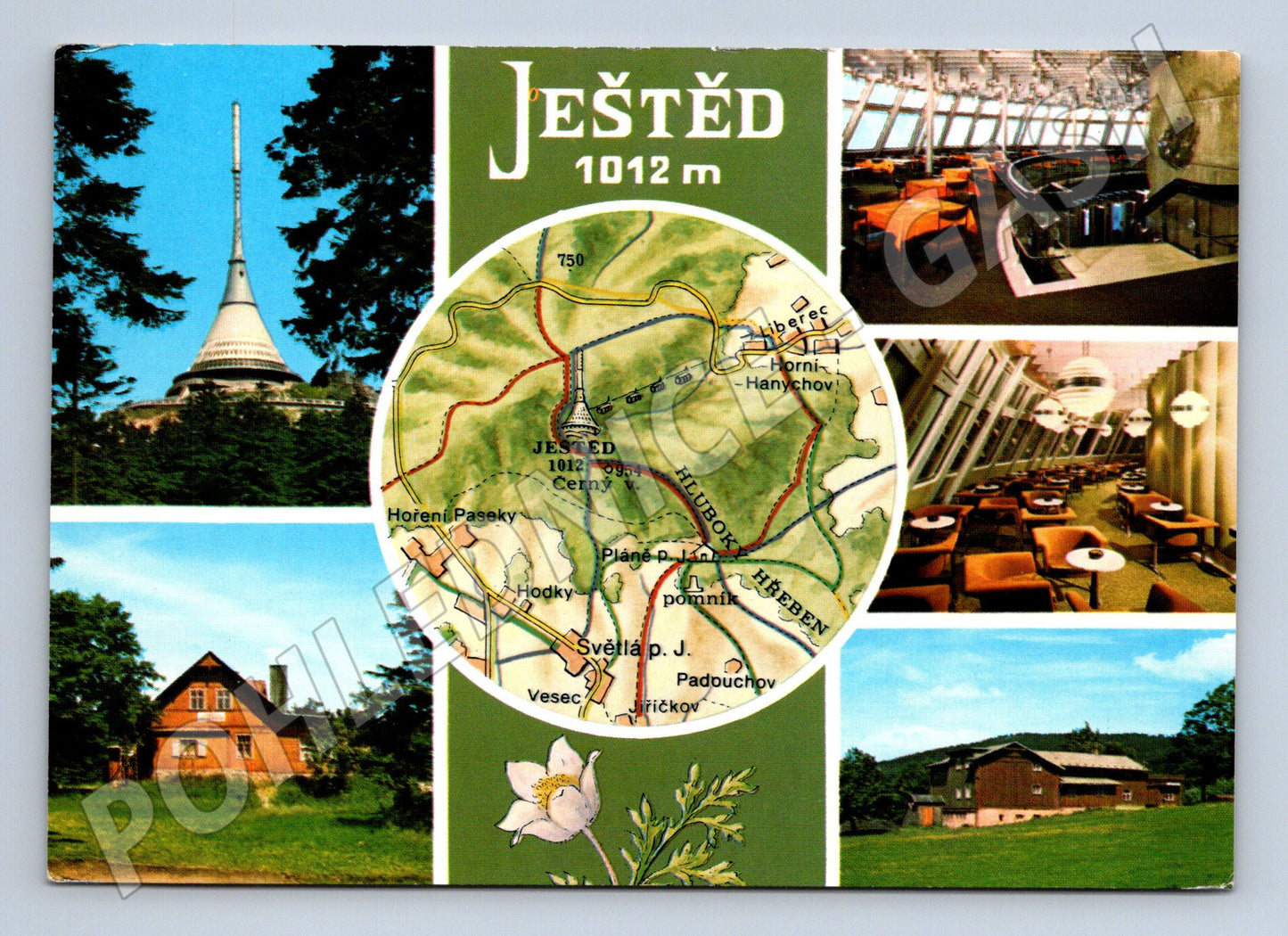 Pohlednice Ještěd 1012 m hotel interiér mapa (M5196)