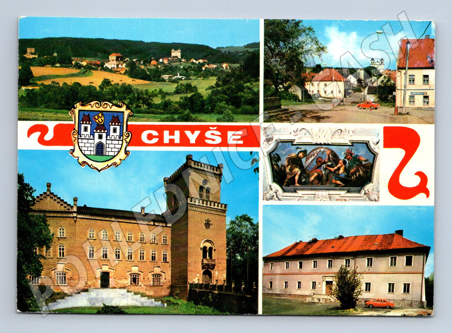 Postcard Chyše castle and surroundings collage (M5218)