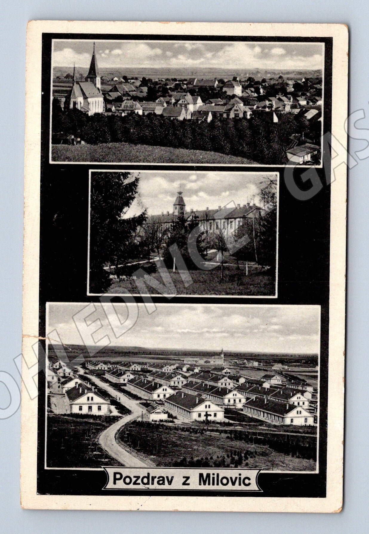 Pohlednice Milovice černobílá kolem 1930 (M5234)