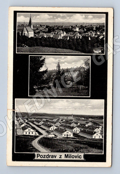 Pohlednice Milovice černobílá kolem 1930 (M5234)