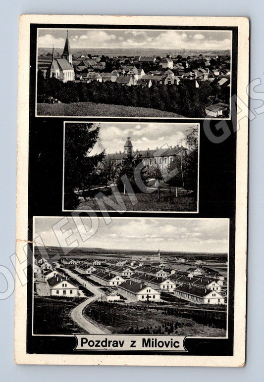 Pohlednice Milovice černobílá kolem 1930 (M5234)