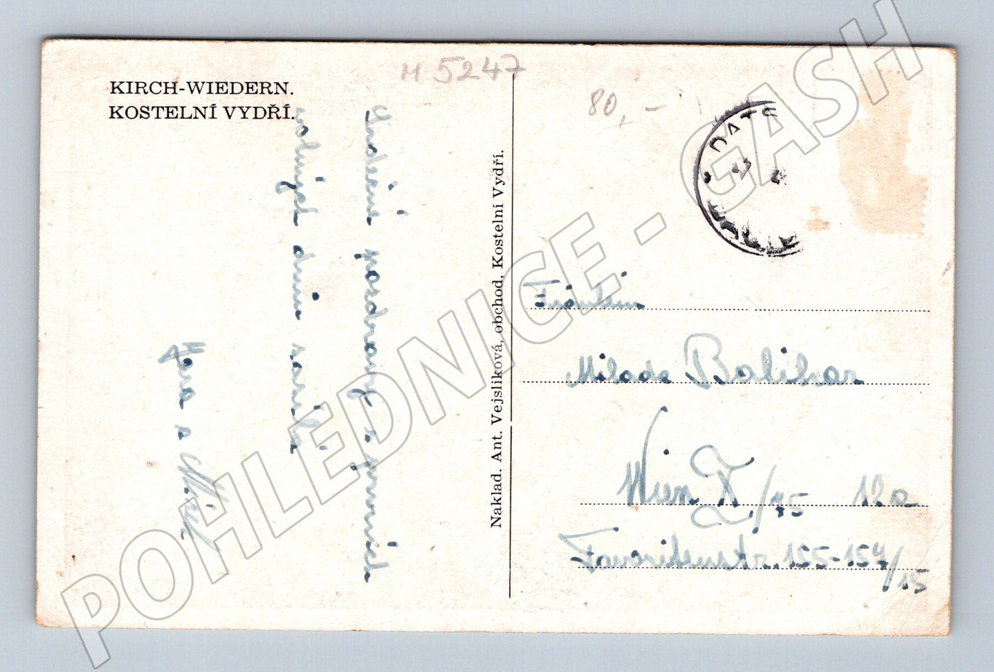 Postcard Kostelní Vydří historical (M5247)