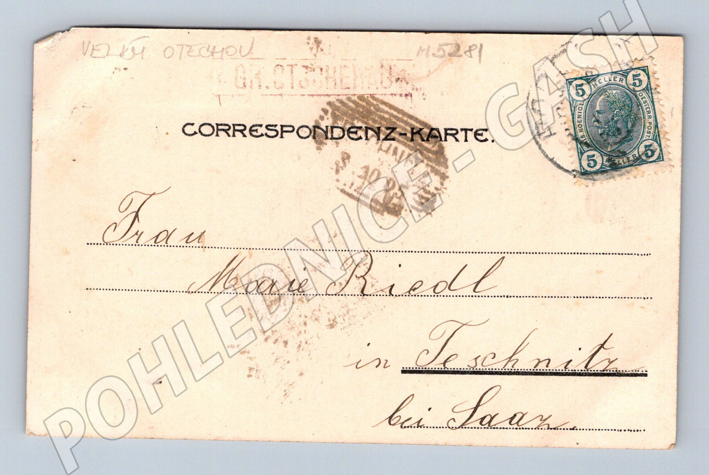 Pohlednice Velký Otěchov 1905 (M5281)